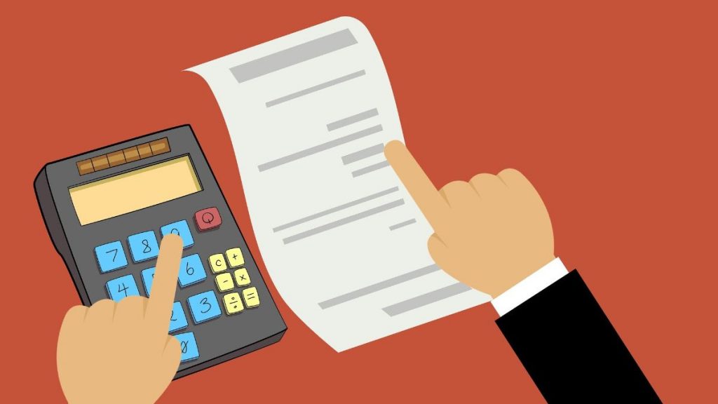 digital illustration of calculator and receipt with hands