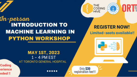 In person introduction to machine learning in Python workshop. May 1, 2023. 1-4 pm.