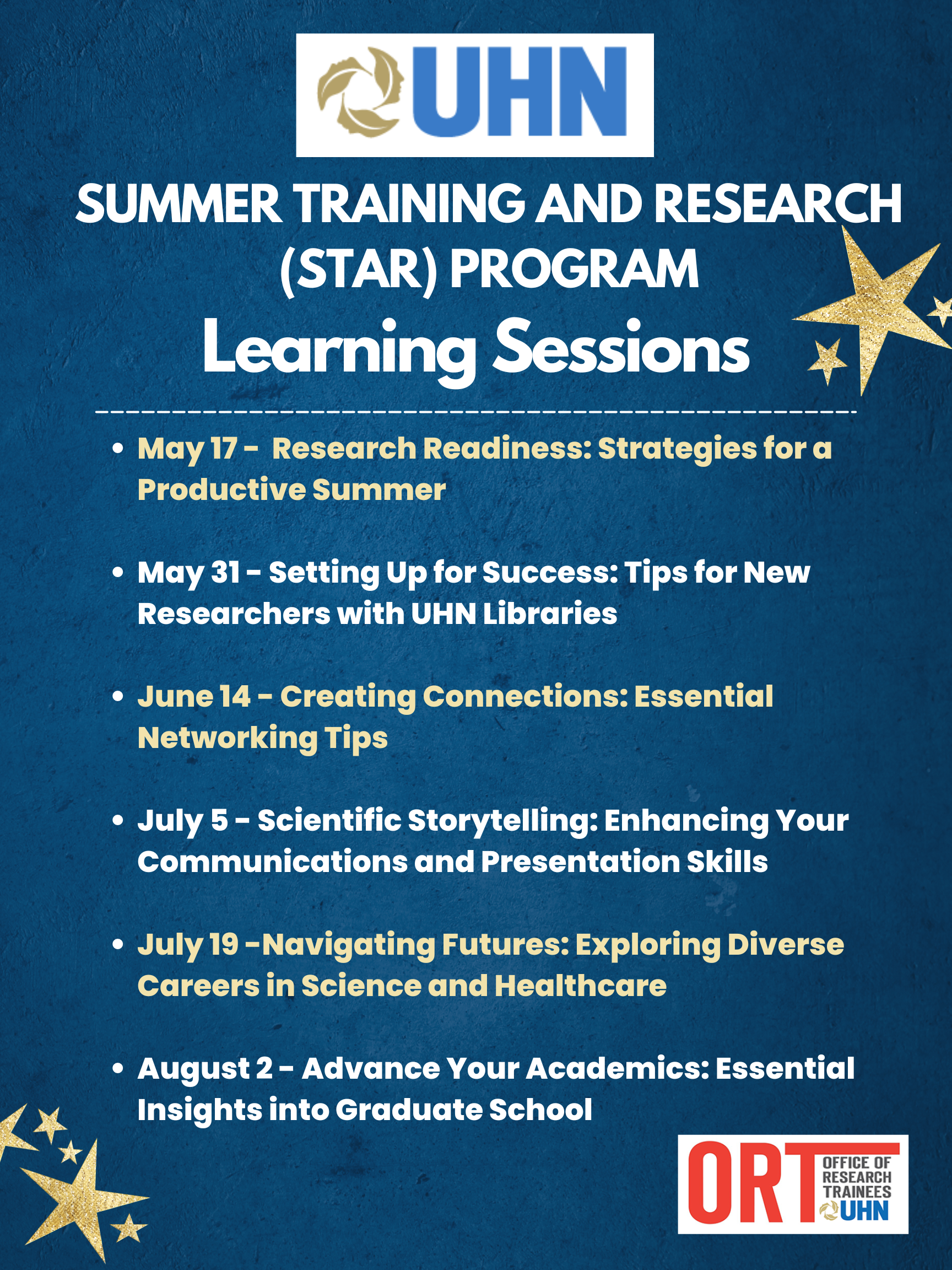 UHN Summer Training and Research (STAR) Program Learning Session Schedule